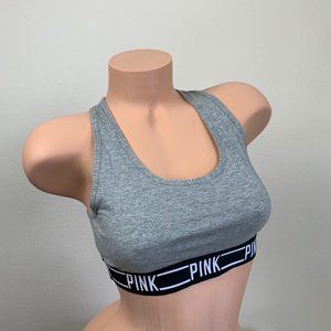 Victoria's Secret PINK Nation Gray Old School Wide Logo Band Bra Top Bralette M